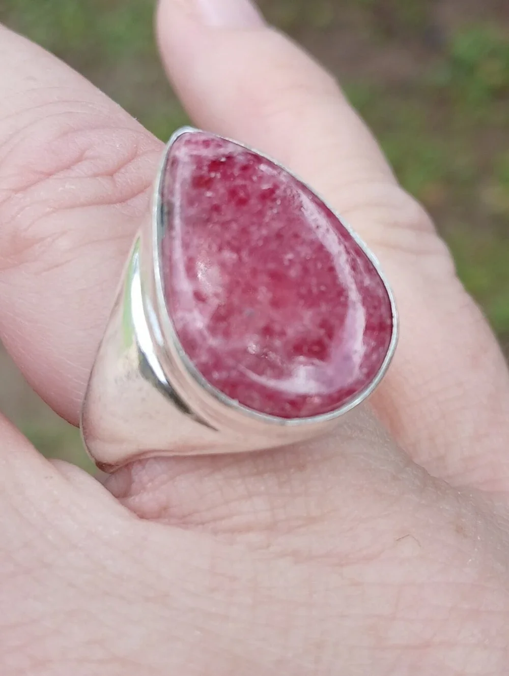 New Men's Rhodonite 925 Silver Ring.